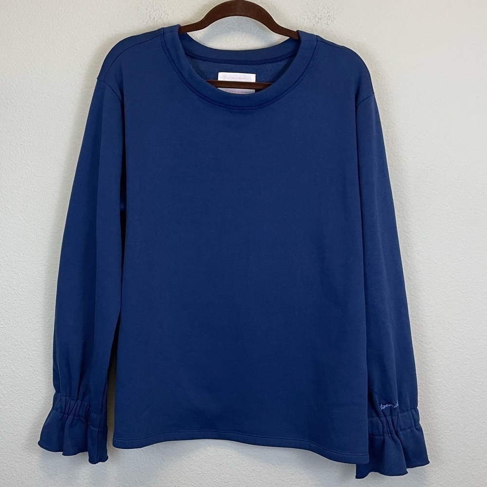 Ban.do Ruffle‎ Sleeve Crew Neck Pullover Sweatshirt Blue Size 2X